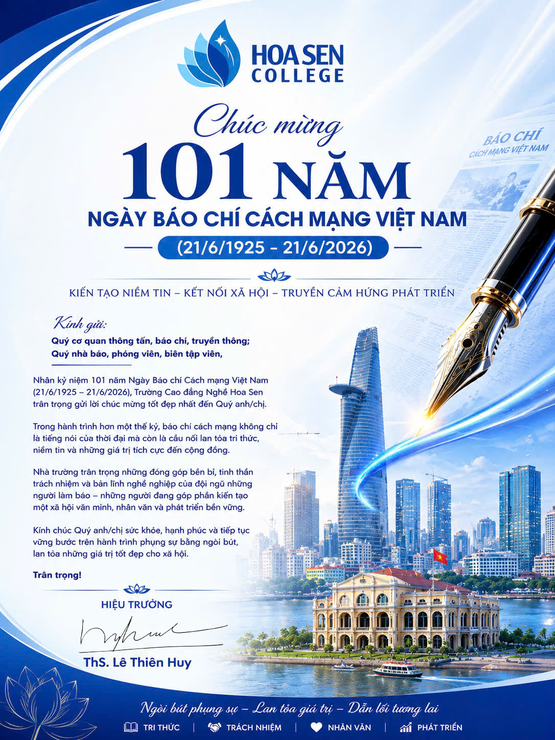 THƯ CHÚC MỪNG KỶ NIỆM 101 NĂM NGÀY BÁO CHÍ CÁCH MẠNG VIỆT NAM (21/6/1925 – 21/6/2026)